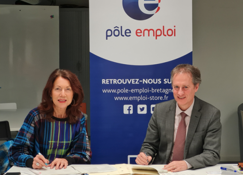Annie Rault, Présidente Prism'emploi Bretagne et Stéphane Bideau, directeur régional adjoint de Pôle emploi Bretagne